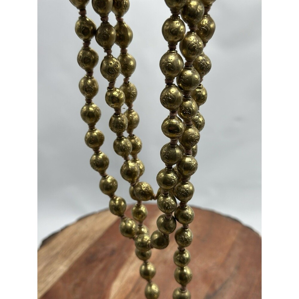 Brass Bead Boho Etched Beads Hand-Knotted 50” Necklace